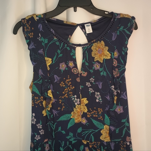 Old Navy Cottagecore Floral Dress M Tall Midi Maxi Blue Prairie Ruffle Peasant - Picture 3 of 14